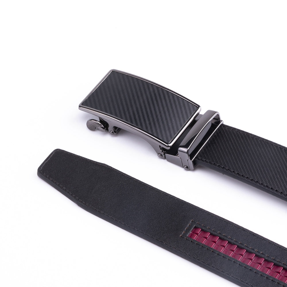 Carbon Fiber Texture Red Teeth Ratchet Buckle Business Belt for Men
