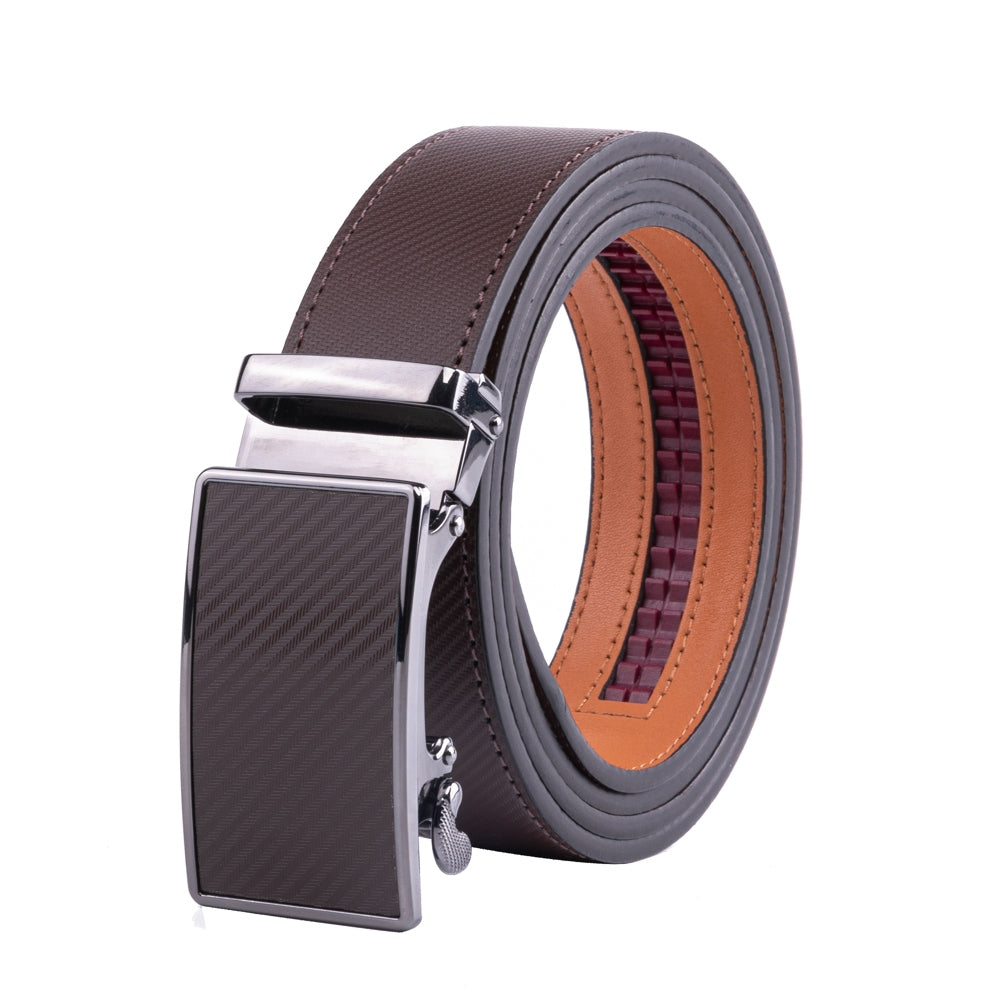 Carbon Fiber Texture Red Teeth Ratchet Buckle Business Belt for Men