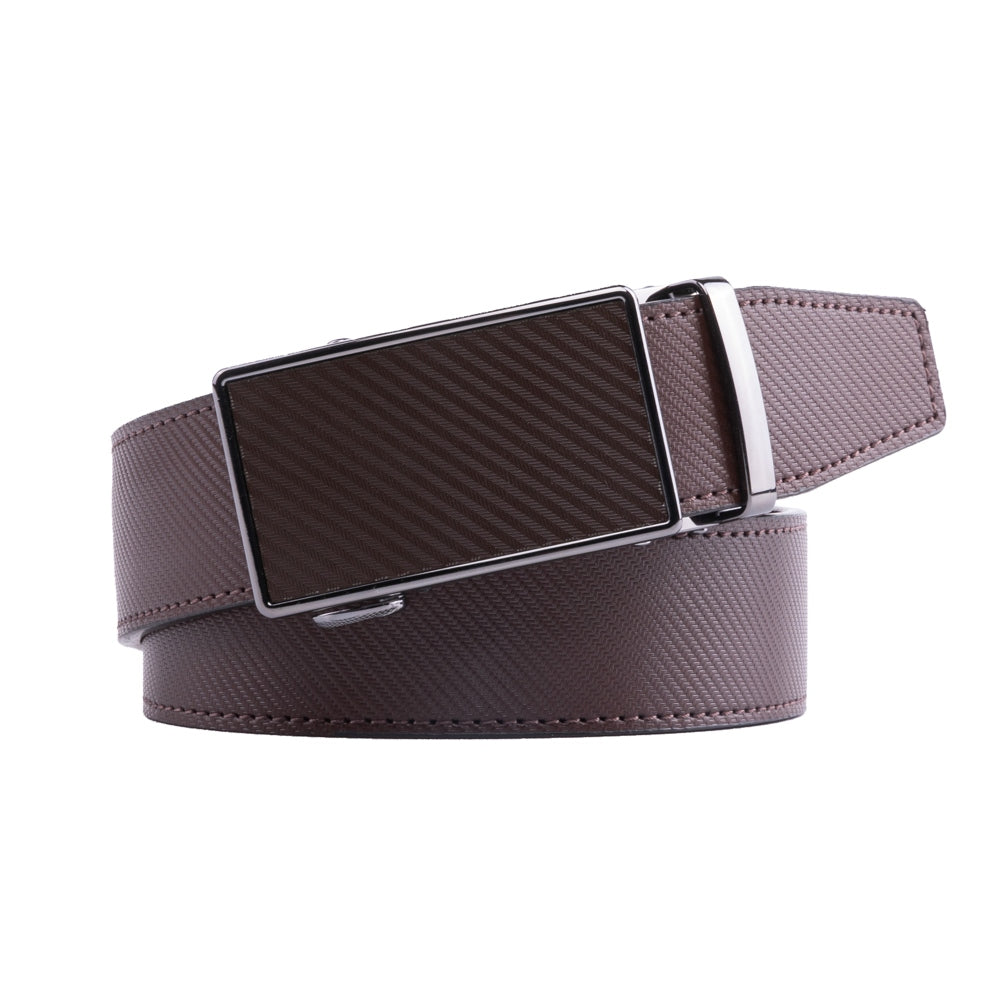 Carbon Fiber Texture Red Teeth Ratchet Buckle Business Belt for Men