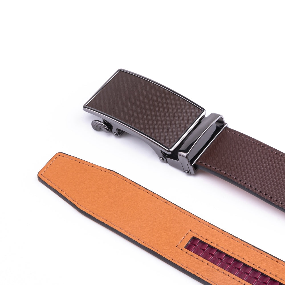 Carbon Fiber Texture Red Teeth Ratchet Buckle Business Belt for Men