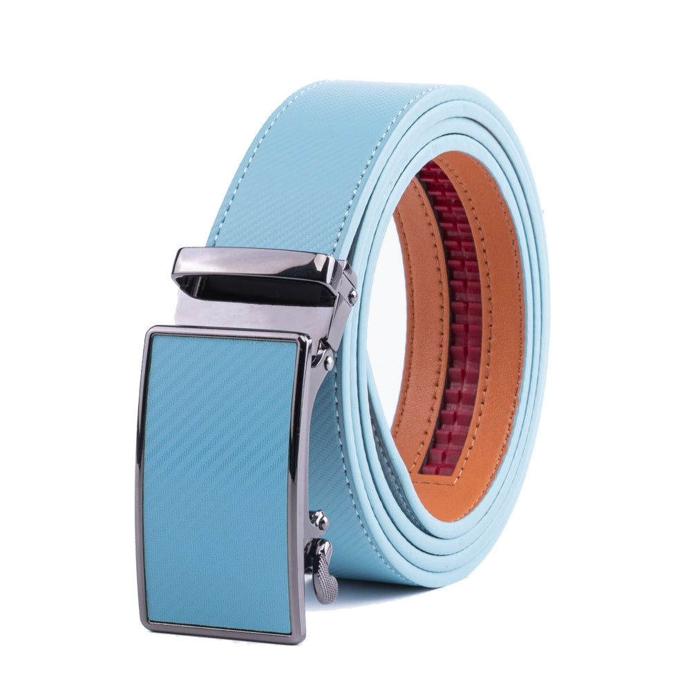 Carbon Fiber Texture Red Teeth Ratchet Buckle Business Belt for Men