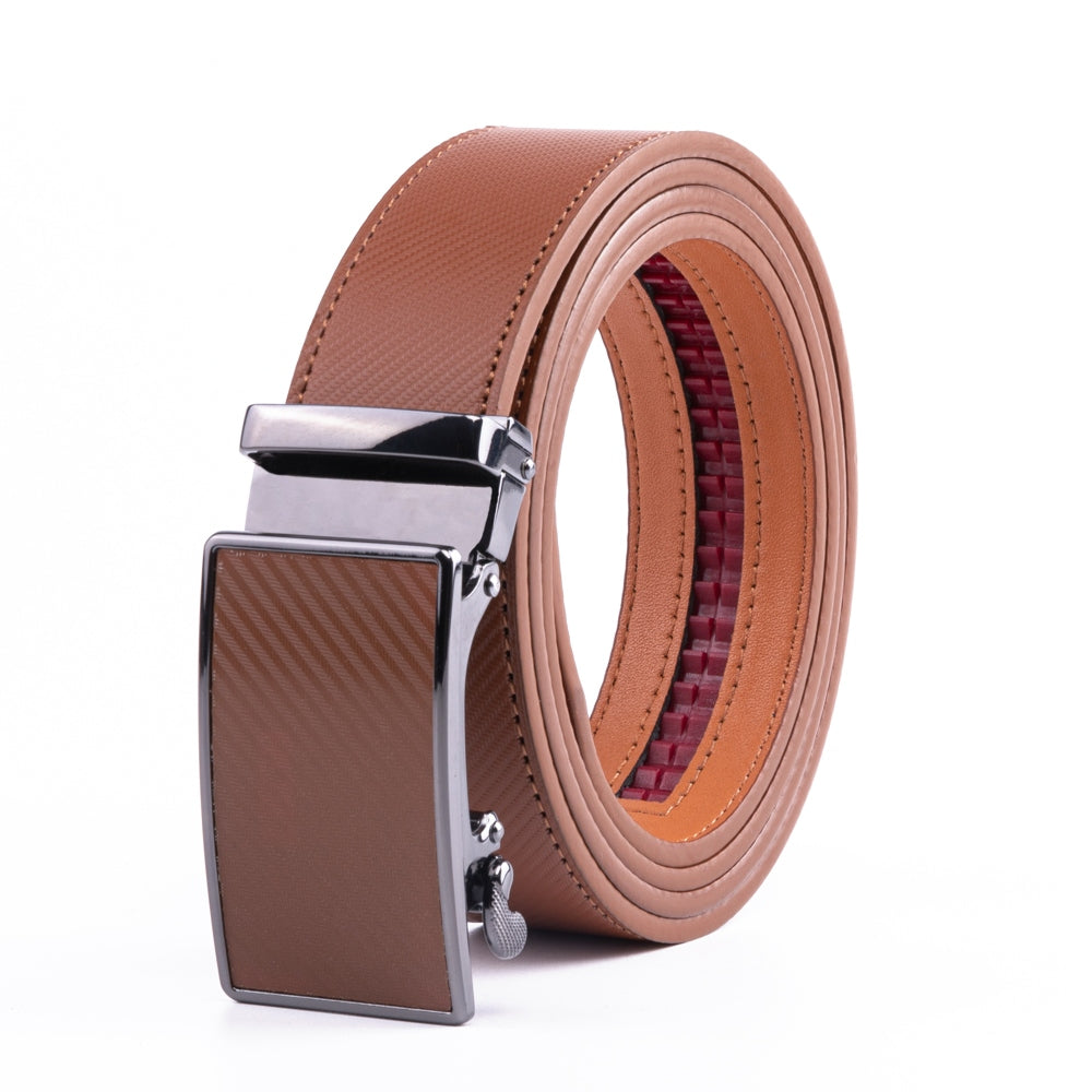 Carbon Fiber Texture Red Teeth Ratchet Buckle Business Belt for Men
