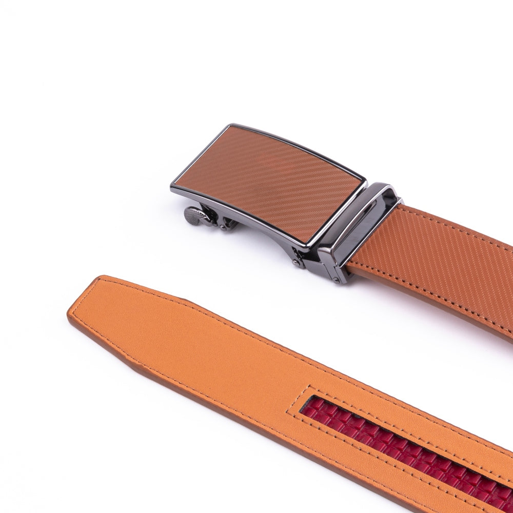 Carbon Fiber Texture Red Teeth Ratchet Buckle Business Belt for Men