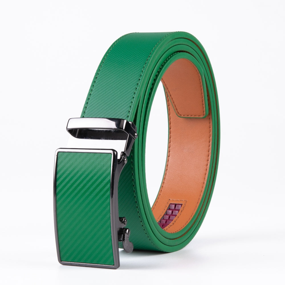 Carbon Fiber Texture Red Teeth Ratchet Buckle Business Belt for Men