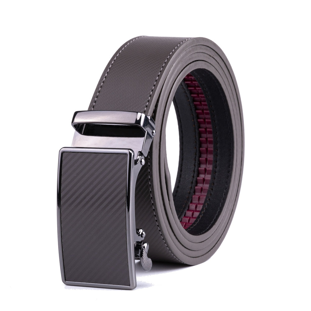 Carbon Fiber Texture Red Teeth Ratchet Buckle Business Belt for Men