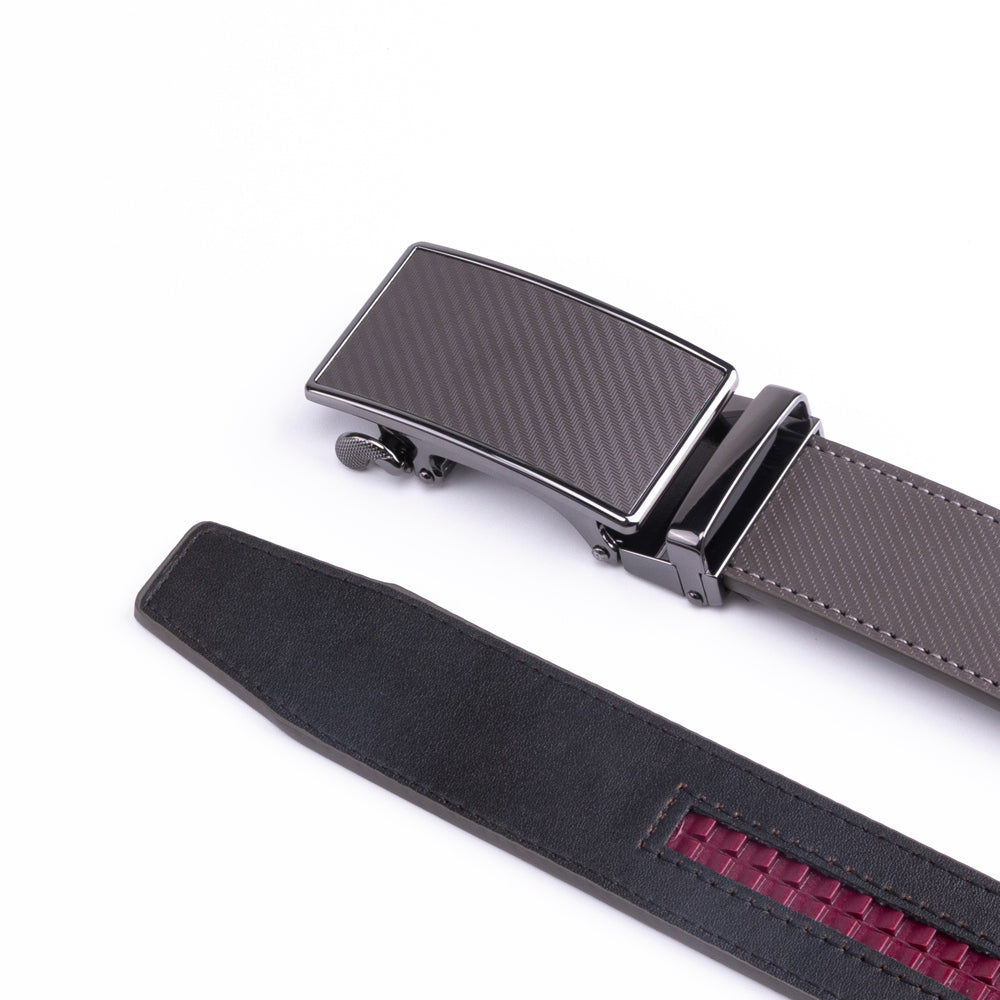 Carbon Fiber Texture Red Teeth Ratchet Buckle Business Belt for Men