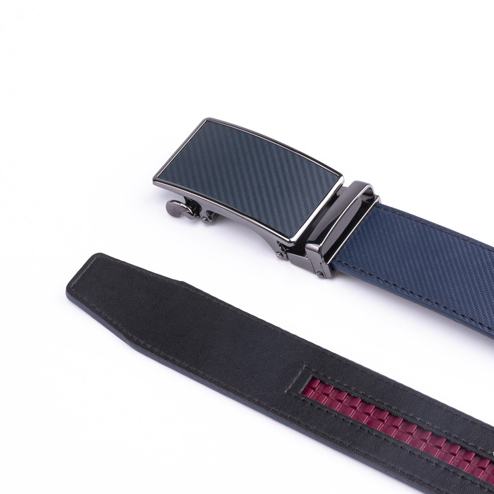 Carbon Fiber Texture Red Teeth Ratchet Buckle Business Belt for Men
