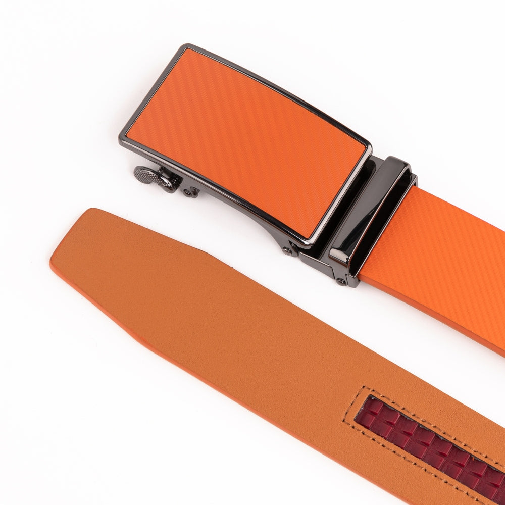 Carbon Fiber Texture Red Teeth Ratchet Buckle Business Belt for Men