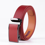 Carbon Fiber Texture Red Teeth Ratchet Buckle Business Belt for Men
