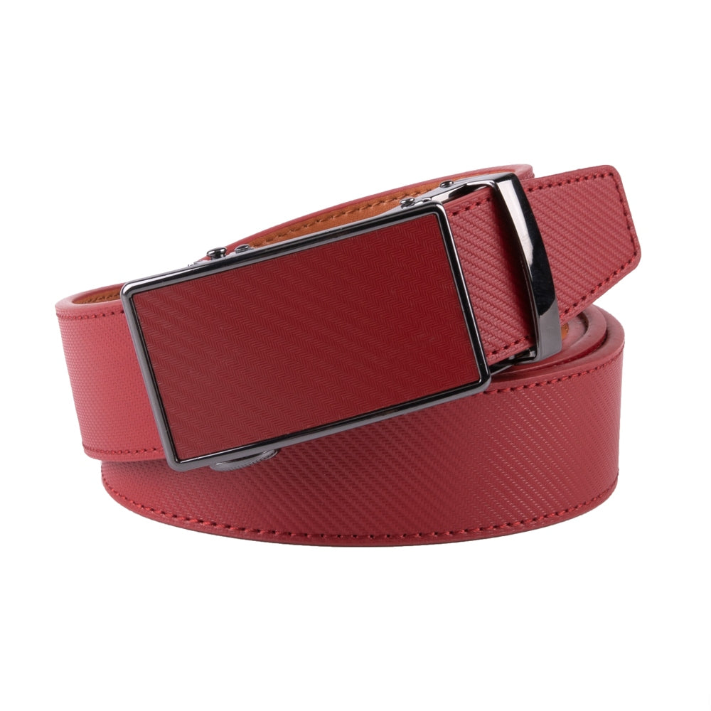 Carbon Fiber Texture Red Teeth Ratchet Buckle Business Belt for Men