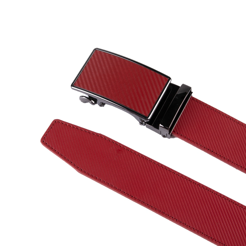Carbon Fiber Texture Red Teeth Ratchet Buckle Business Belt for Men