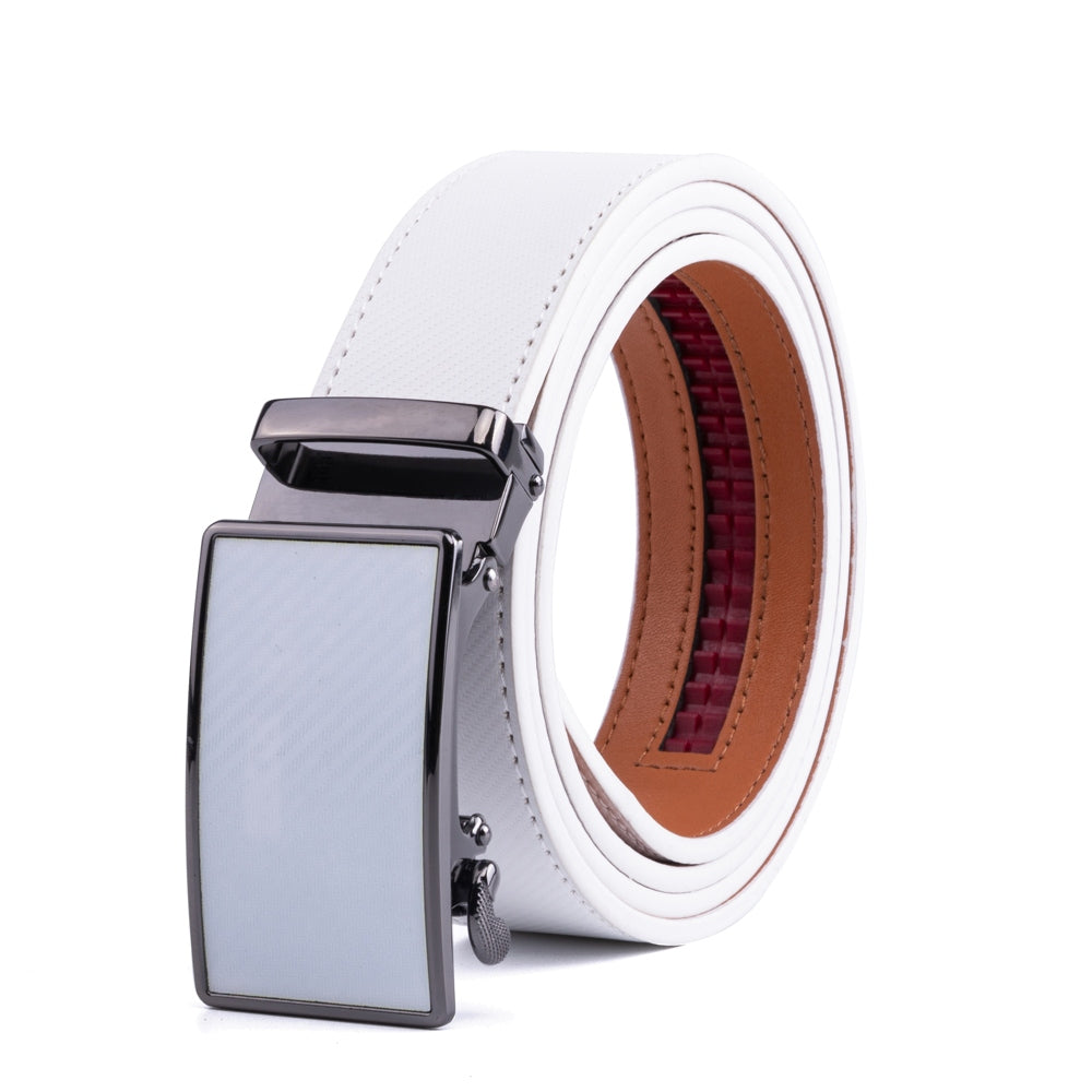 Carbon Fiber Texture Red Teeth Ratchet Buckle Business Belt for Men