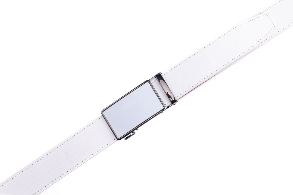 Carbon Fiber Texture Red Teeth Ratchet Buckle Business Belt for Men