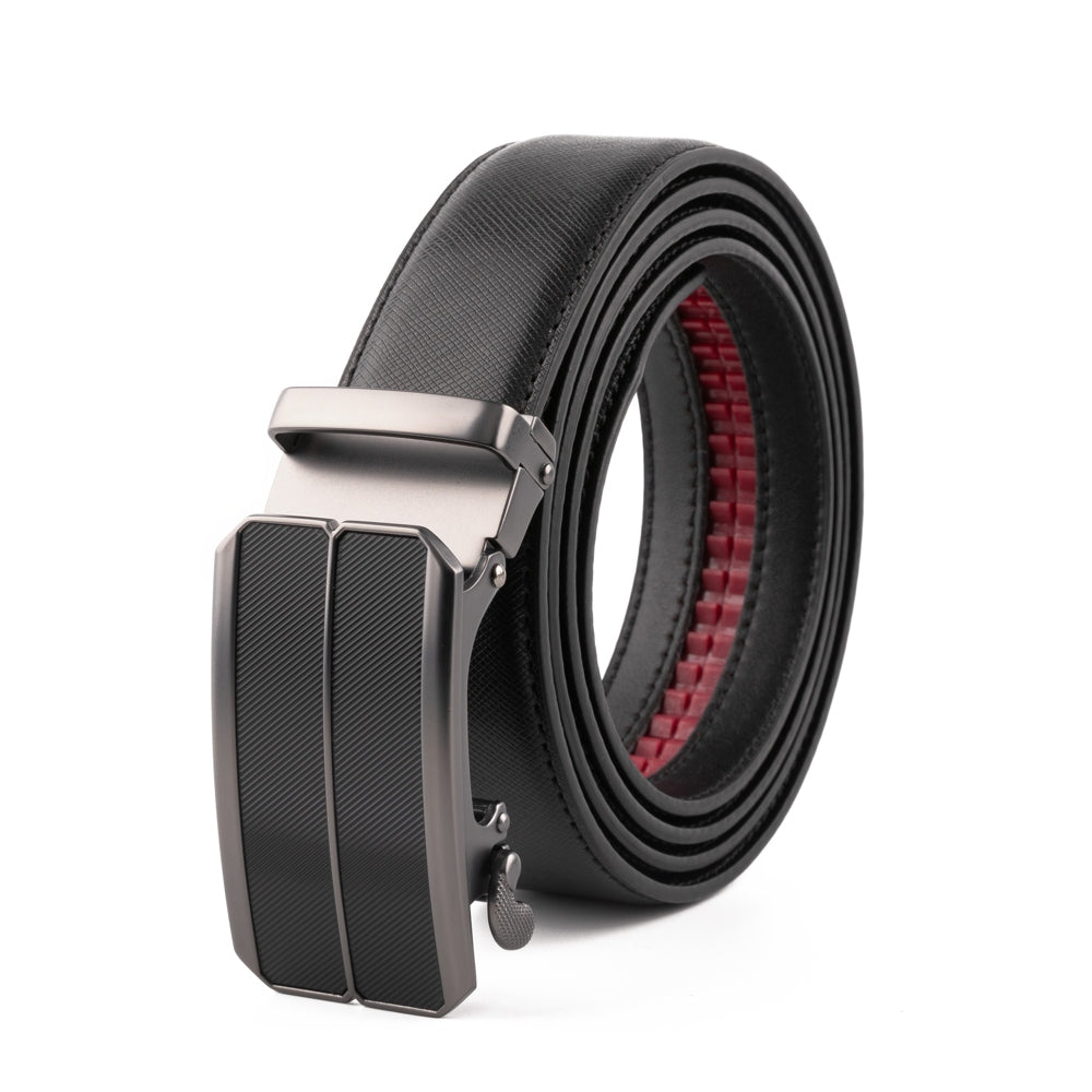 Minimalist Textured Red Teeth Ratchet Buckle Business Belt for Men