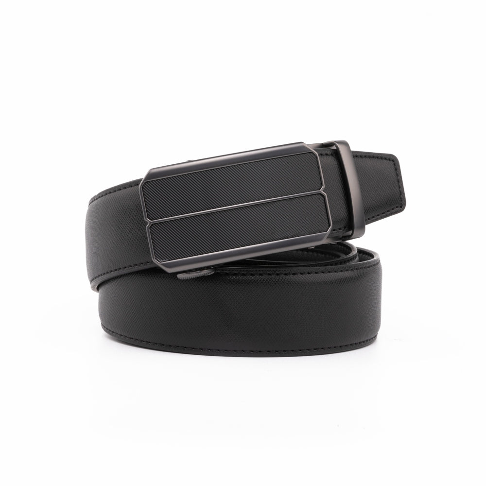 Minimalist Textured Red Teeth Ratchet Buckle Business Belt for Men