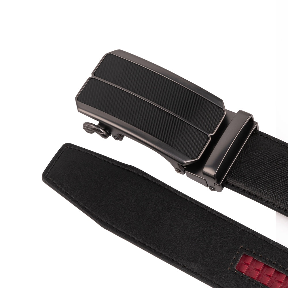 Minimalist Textured Red Teeth Ratchet Buckle Business Belt for Men