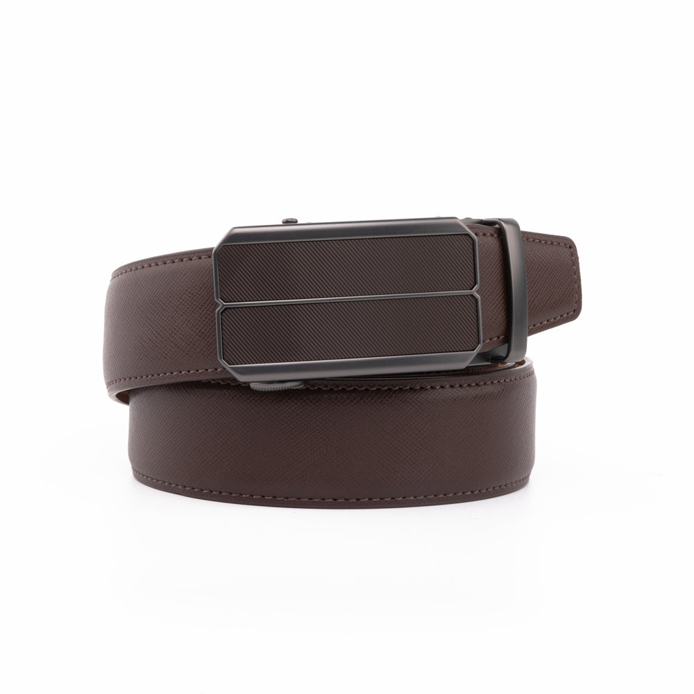 Minimalist Textured Red Teeth Ratchet Buckle Business Belt for Men
