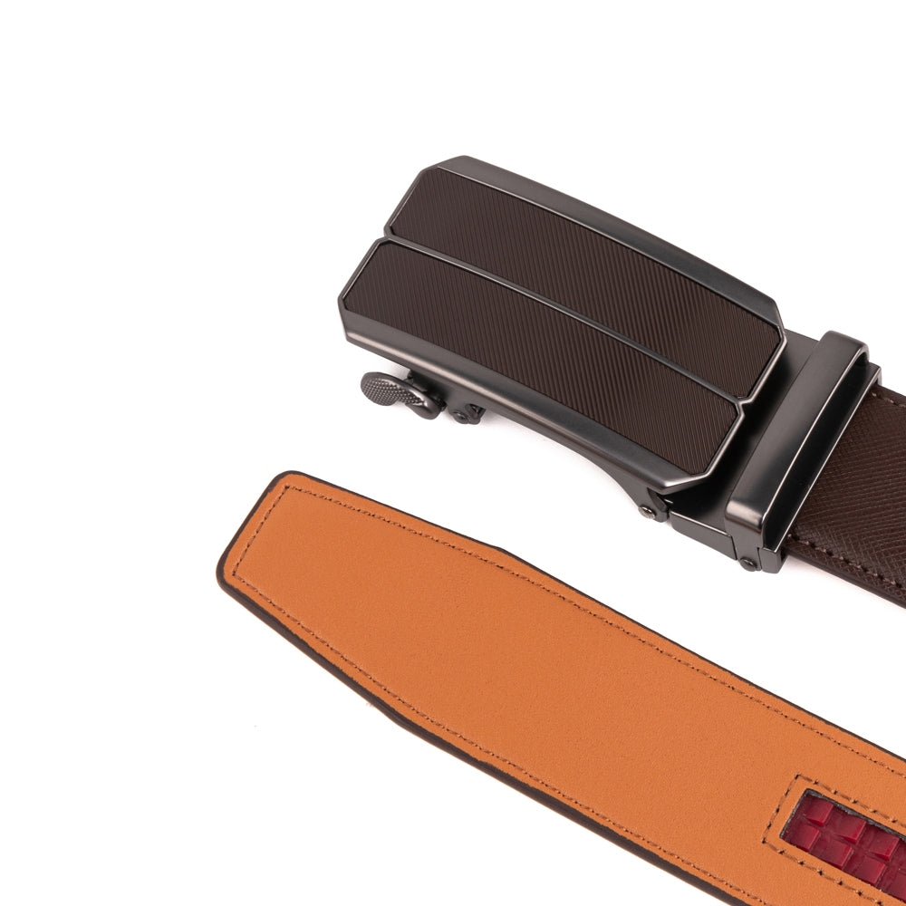 Minimalist Textured Red Teeth Ratchet Buckle Business Belt for Men