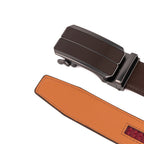Minimalist Textured Red Teeth Ratchet Buckle Business Belt for Men