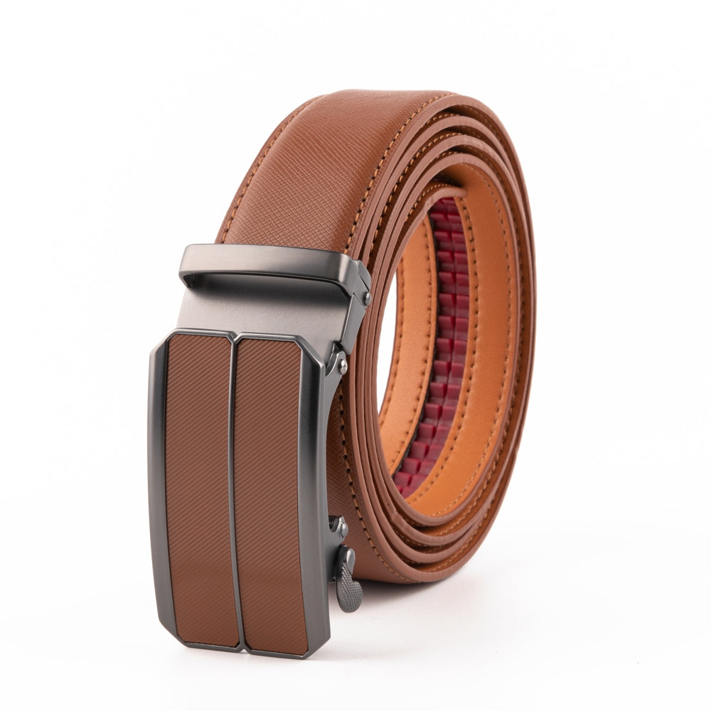 Minimalist Textured Red Teeth Ratchet Buckle Business Belt for Men