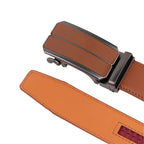 Minimalist Textured Red Teeth Ratchet Buckle Business Belt for Men