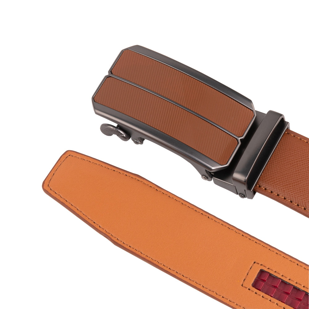 Minimalist Textured Red Teeth Ratchet Buckle Business Belt for Men