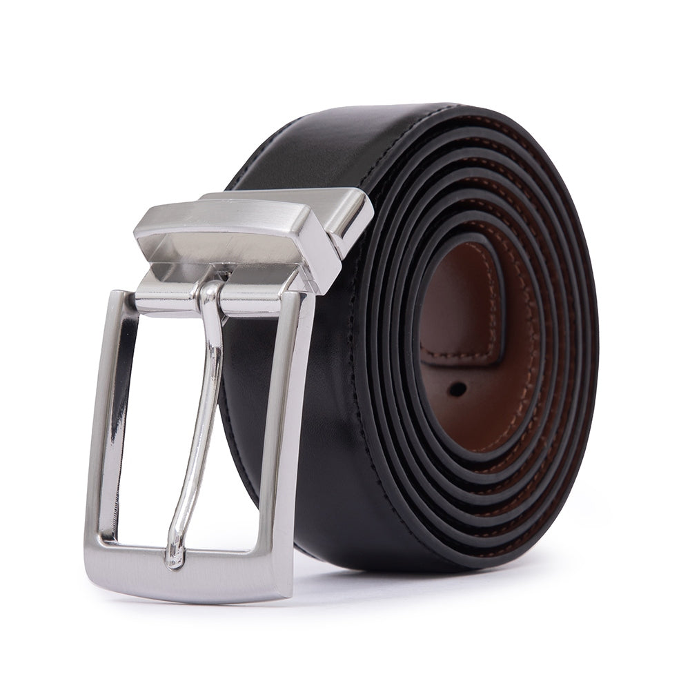 Men's Reversible Leather Belt – Rotating Pin Buckle Business Casual Belt