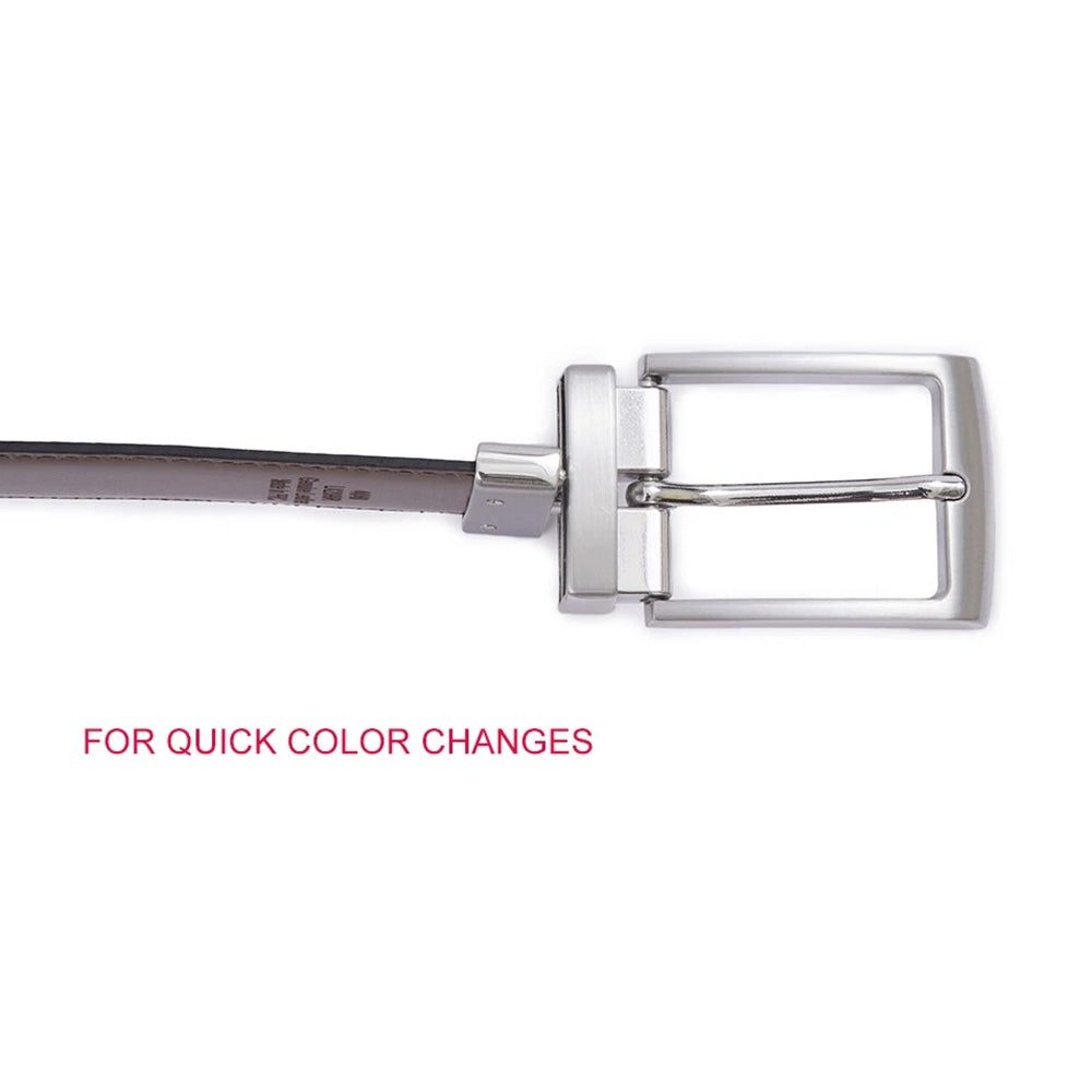Men's Reversible Leather Belt – Rotating Pin Buckle Business Casual Belt