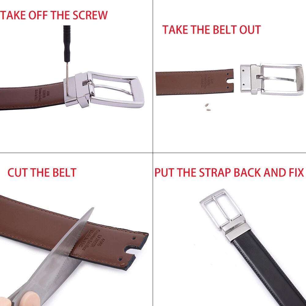 Men's Reversible Leather Belt – Rotating Pin Buckle Business Casual Belt