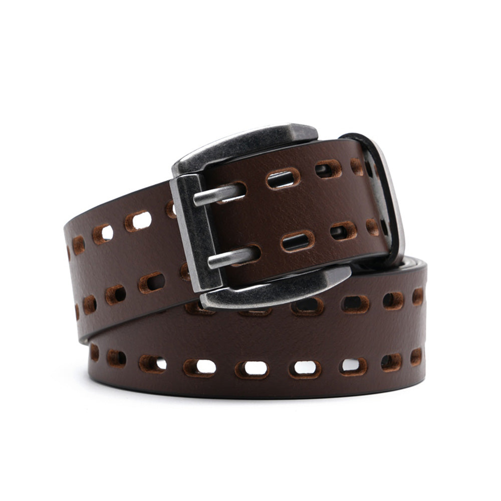 Men's Full-Grain Leather Double Prong Belt for Jeans and Casual Wear