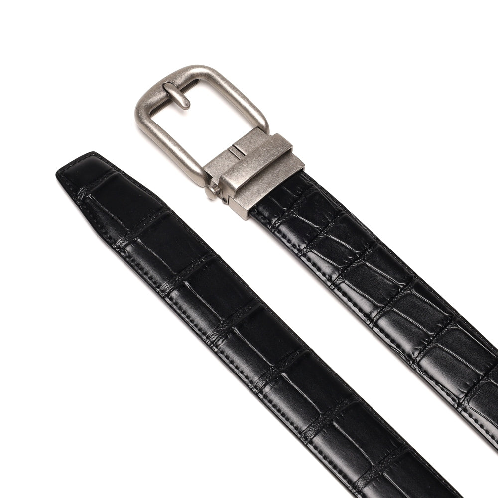 Crocodile Texture Antique Silver Ratchet Buckle Men's Belt