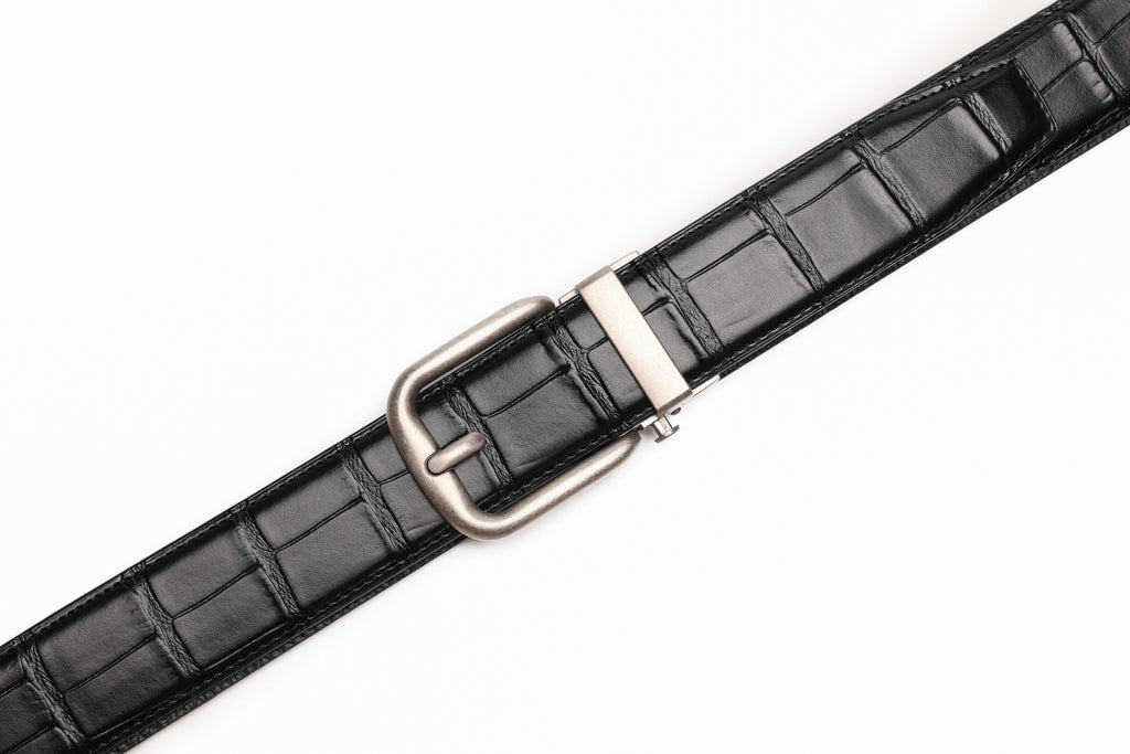 Crocodile Texture Antique Silver Ratchet Buckle Men's Belt