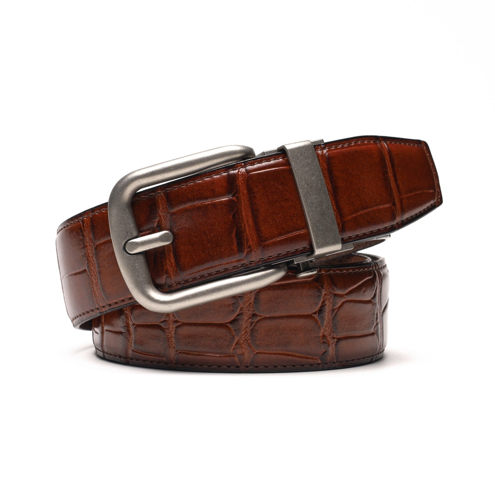 Crocodile Texture Antique Silver Ratchet Buckle Men's Belt