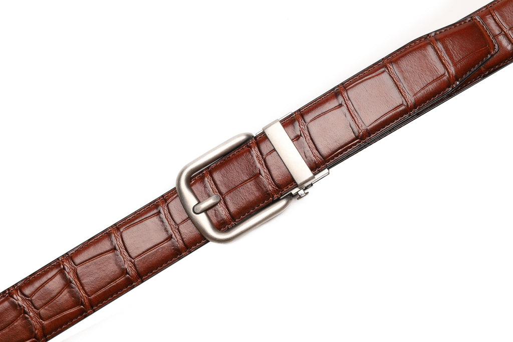 Crocodile Texture Antique Silver Ratchet Buckle Men's Belt