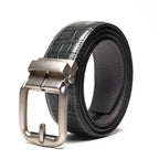 Crocodile Texture Antique Silver Ratchet Buckle Men's Belt