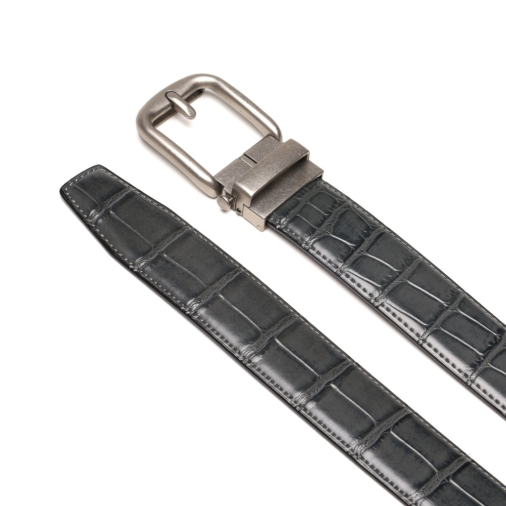 Crocodile Texture Antique Silver Ratchet Buckle Men's Belt