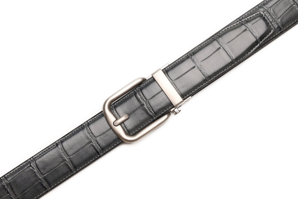 Crocodile Texture Antique Silver Ratchet Buckle Men's Belt