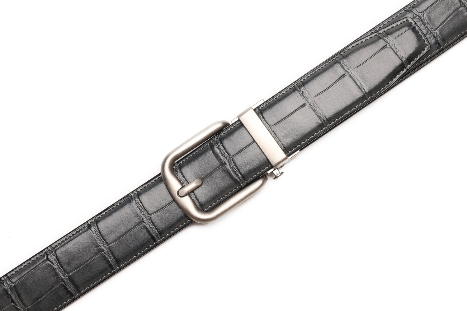 Crocodile Texture Antique Silver Ratchet Buckle Men's Belt