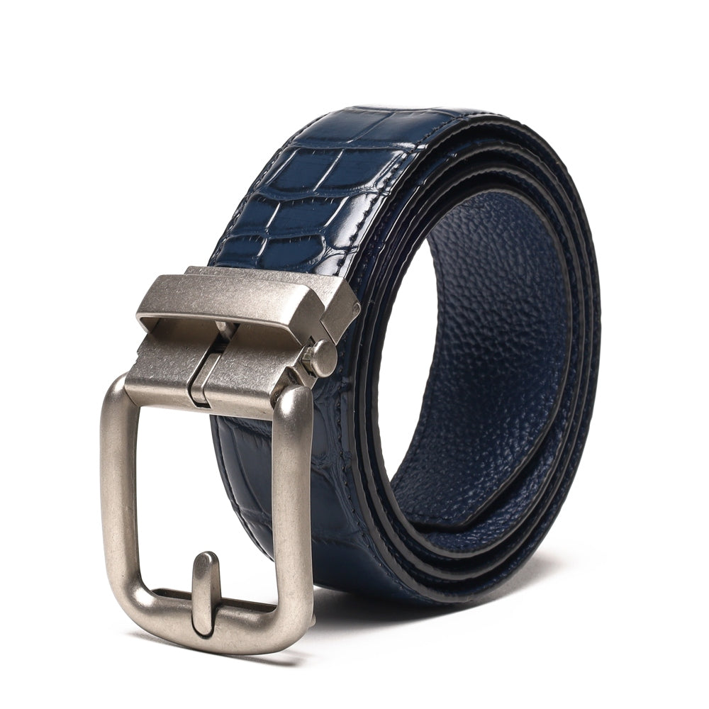 Crocodile Texture Antique Silver Ratchet Buckle Men's Belt
