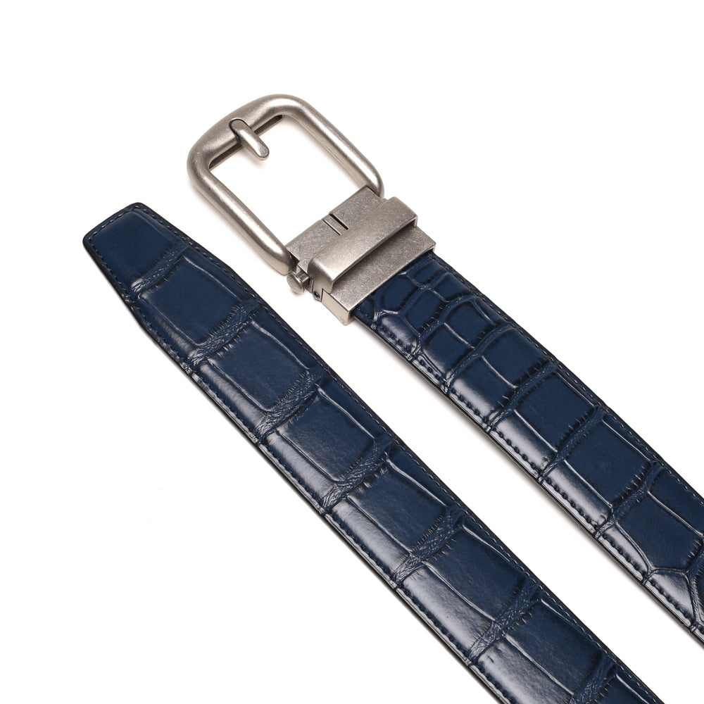 Crocodile Texture Antique Silver Ratchet Buckle Men's Belt