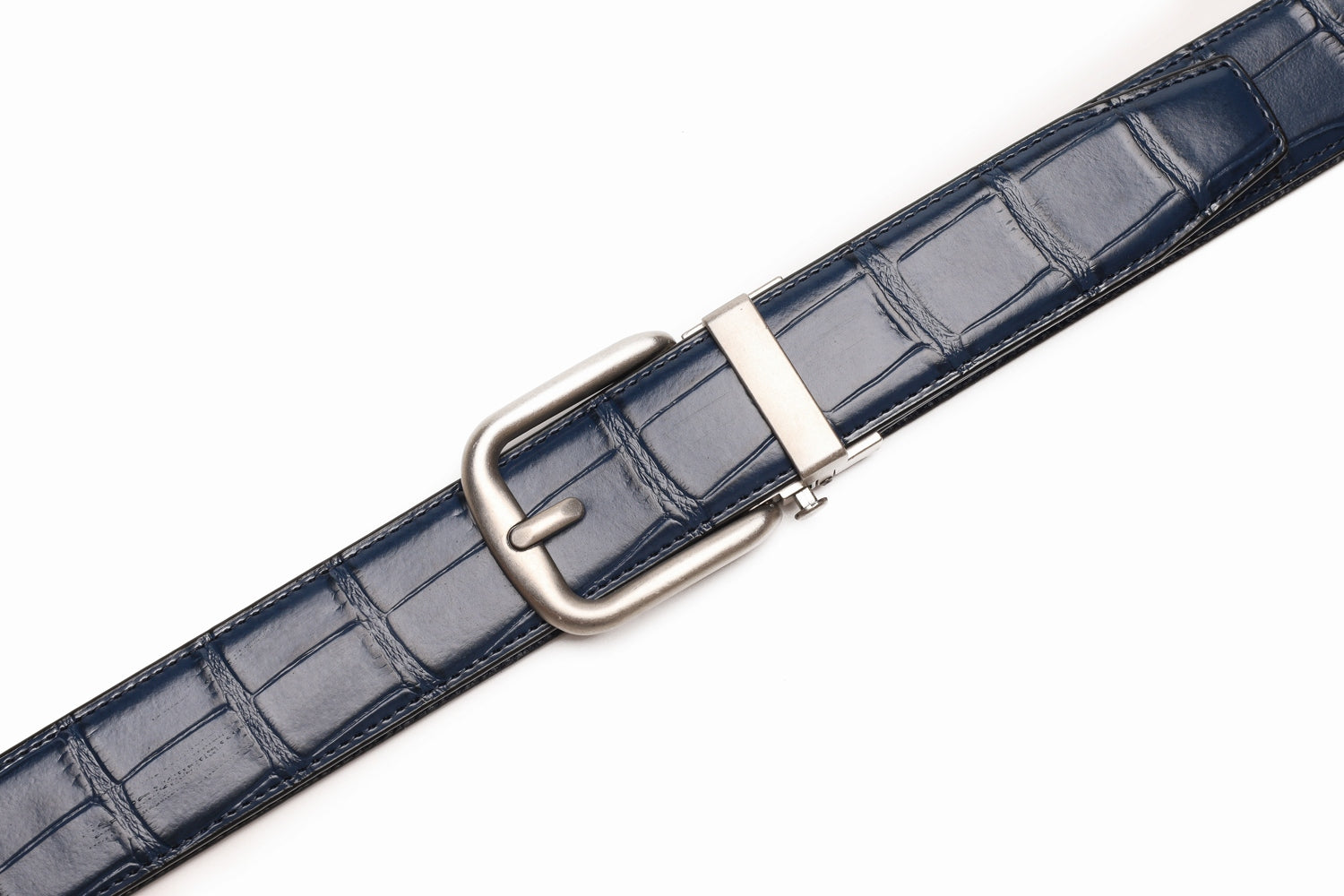 Crocodile Texture Antique Silver Ratchet Buckle Men's Belt