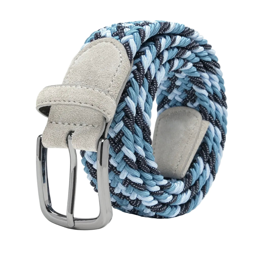 Multicolor Woven Elastic Suede Trim Single Prong Buckle Men's Belt LA2015 Secondary image