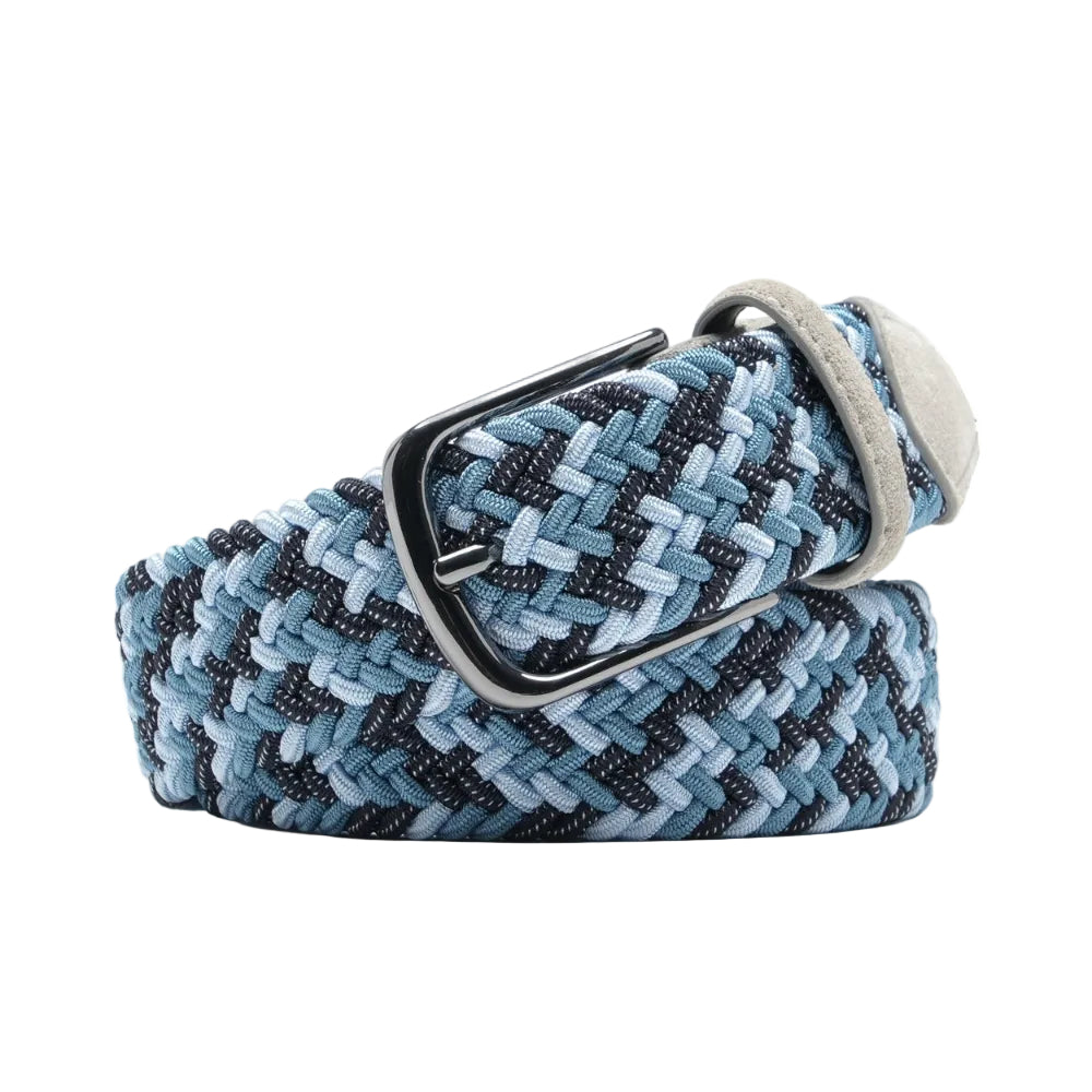 Multicolor Woven Elastic Suede Trim Single Prong Buckle Men's Belt LA2015 Main image