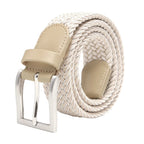 Woven Elastic Leather Trim Single Prong Buckle Men's Belt LA2016