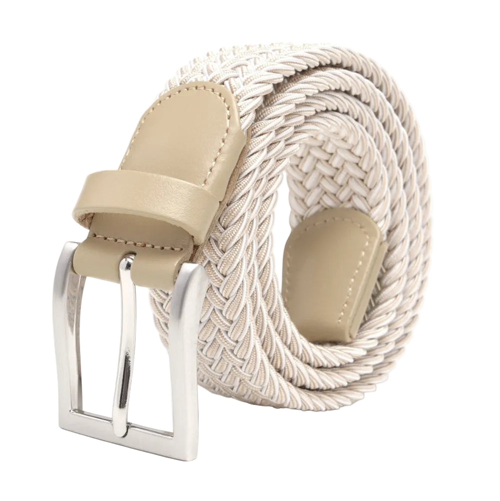 Woven Elastic Leather Trim Single Prong Buckle Men's Belt LA2016