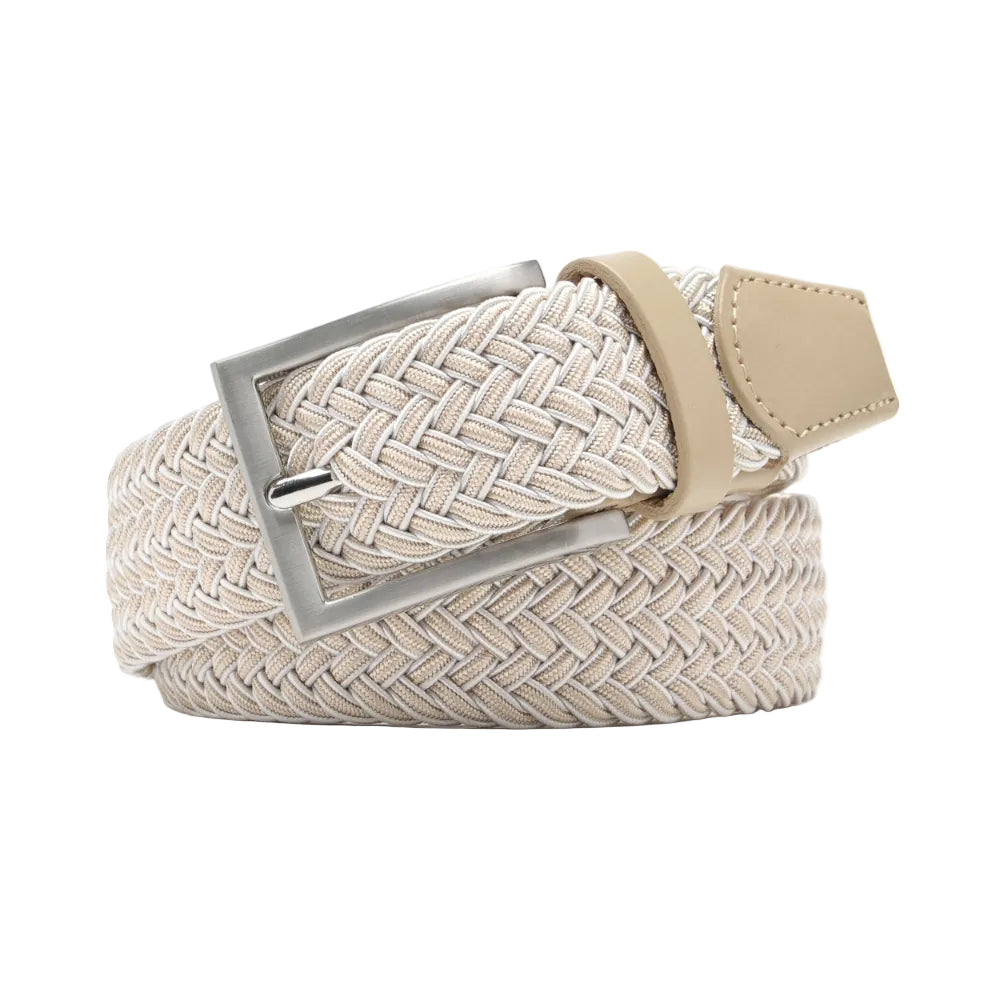 Woven Elastic Leather Trim Single Prong Buckle Men's Belt LA2016