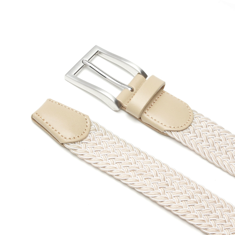 Woven Elastic Leather Trim Single Prong Buckle Men's Belt LA2016