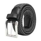 Woven Elastic Leather Trim Single Prong Buckle Men's Belt LA2016