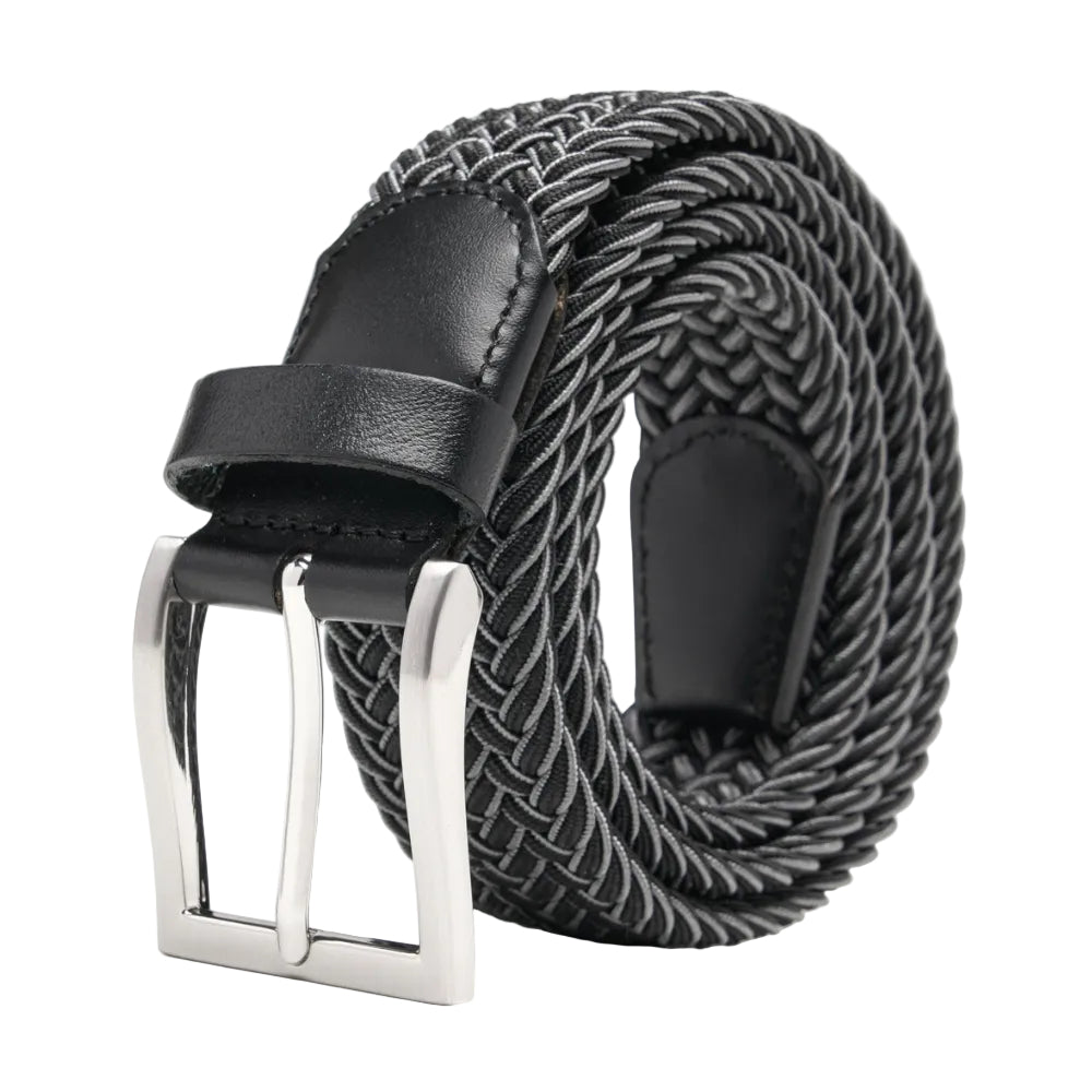 Woven Elastic Leather Trim Single Prong Buckle Men's Belt LA2016