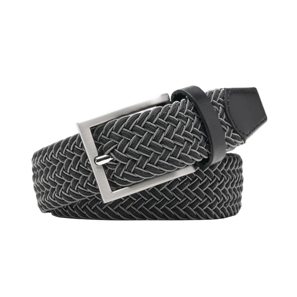 Woven Elastic Leather Trim Single Prong Buckle Men's Belt LA2016
